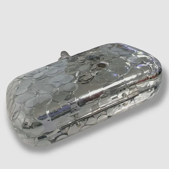 $2592 Alexander McQueen Womens Silver Skull Four-Ring Sequin Box Clutch Hand Bag - Picture 4 of 4